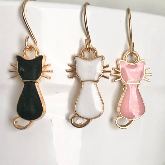 New Kitten Cat Dangle Drop Earrings Cute Pet Gift Cartoon Anime Kitty Rose Pink - Picture 6 of 6